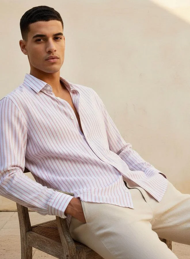 سبلاش فيڤ Men Regular Fit Collared Striped Long Sleeve Shirt